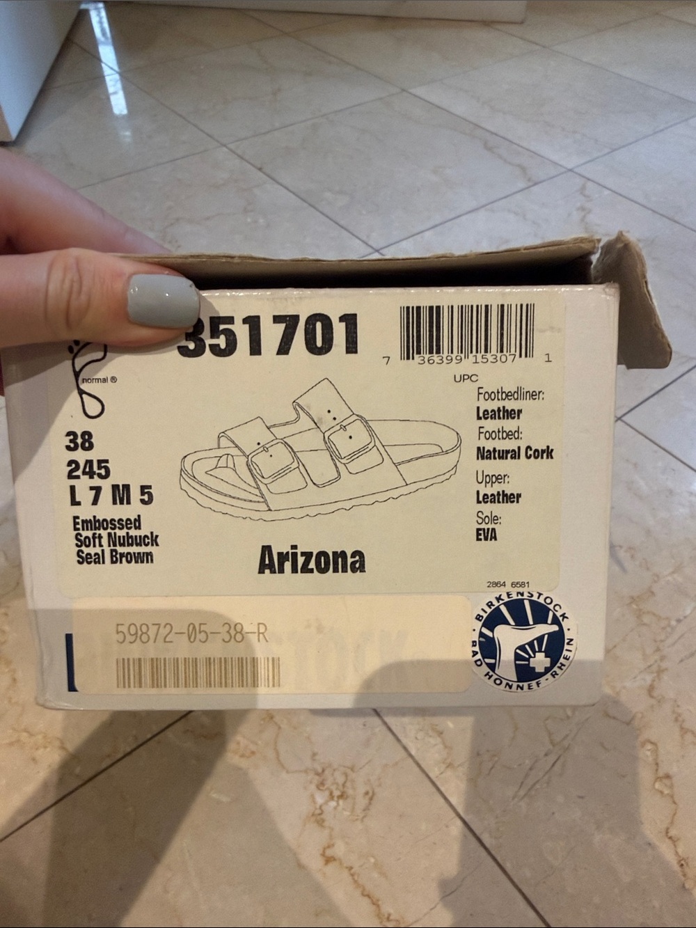 Birkenstock Arizona Sandals - Seal Brown Leather, size 38